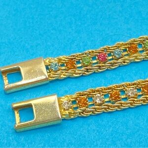 Vintage YICHANG Tennis Bracelets Pair Multicolor Crystal & Clear Rhinestones